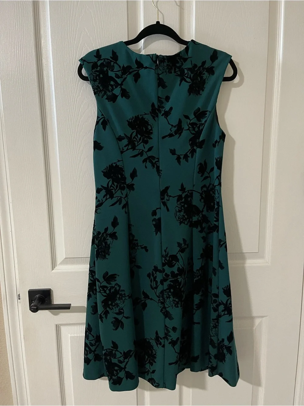 Connected Apparel teal dress with black floral burnout - Picture 4 of 5